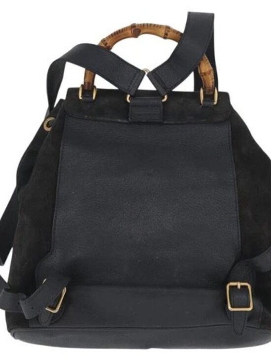 GUCCI Bamboo Backpack Suede Leather Black Gold 003 2058 0016 Auth 172522 main image 6